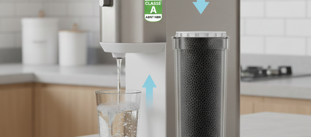 Melhor Purificador de Água Custo-Benefício: Guia Técnico de Retenção de Cloro (Classe A), Vazão (Litros/Hora) e Tipos de Filtro (Carvão Ativado Bloco/RO)