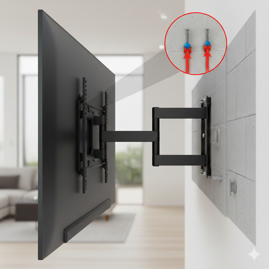 Suportes de TV Articulados: Guia de Segurança, Carga Máxima (Cisalhamento) e Padrões VESA para Telas Grandes
