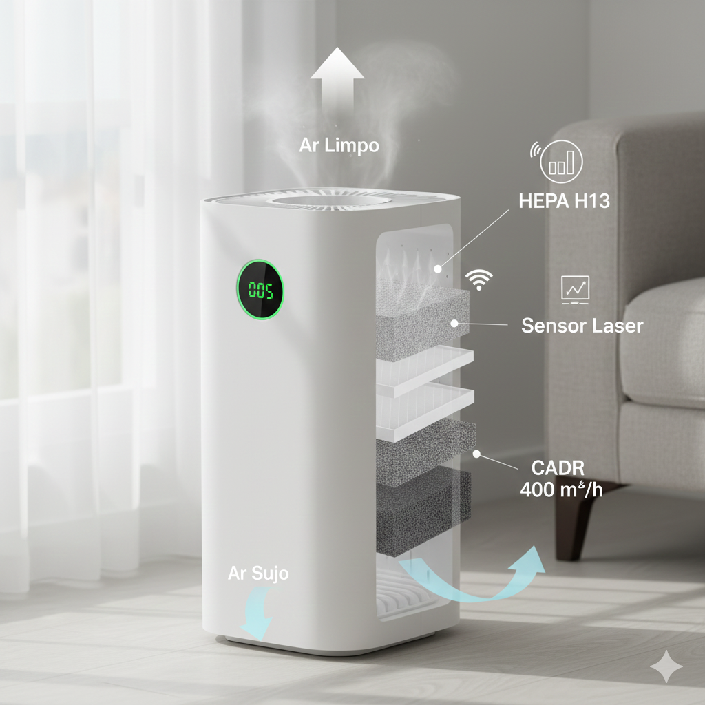 Melhor Purificador de Ar Custo-Benefício: Guia Técnico de Filtros (HEPA H13/Carvão Ativado), Taxa de Renovação (CADR) e Monitoramento de Partículas (PM 2.5)